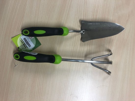 Set Garden TOOLS: Schep en Harkje in roestvrij staal met ergonomisch handvat van Merkloos	