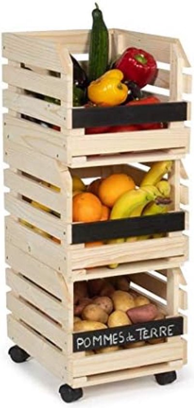 Set met 3 stapelbare houten planken voor groenten en fruit van Pyropet.