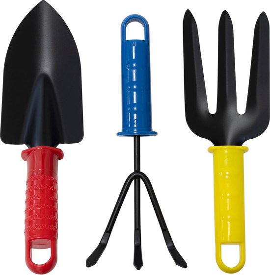 Set met 3 tuingereedschap - plantapparaat, hark, onkruidvork - 20 cm - graf- en tuinset - plantentroffel en schep van $