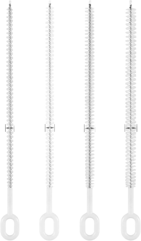 set met 4 borstels met lange steel en koppen van roestvrij staal (6/8/10/12 mm), voor efficiënte reiniging van rietjes van staal, glas en siliconen
