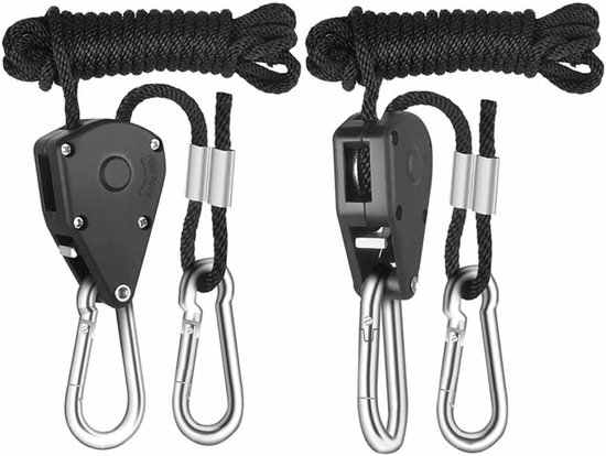 Set of 2 Ratchet Hangers, Adjustable Ratchet Hanging Rope, 1/8 inch, Robust Pulley Clip for Grow Light Hangers and Tent Hangers, Load Capacity 68 kg van VIPARSPECTRA