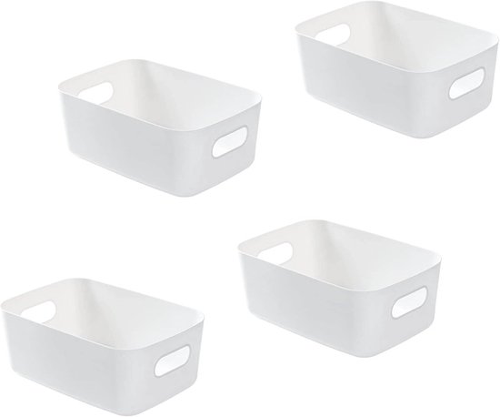 Set of 4 Plastic Storage Baskets - Wit - Opbergmanden voor Keuken - Badkamer - Kantoor - Stapelbaar - 19 x 13.5 x 7.5 cm van Wham