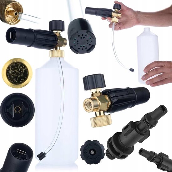 Set S0401 schuimsproeier 1000 ml + adapter - 1/4 inch F mondstuk 1,23 mm | 220 bar, 60 °C | voor Lavor hogedrukreiniger | messing en kunststof | autoverzorgingsaccessoires