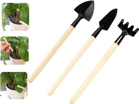 Set tuingereedschap - 3-in-1 - mini-potgereedschap - 17 cm tot 21 cm van Merkloos	