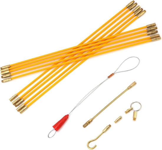 Set van 10 Glasvezel Kabelstangen met Haak, 33CM Kabeltrekker voor Efficiënt Kabeltrekken