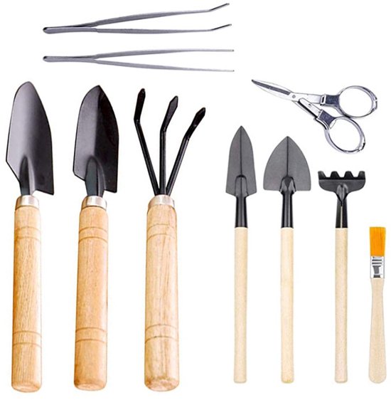 Set van 10 stuks - tuingereedschap - Tuingereedschap set - Tuinieren - Combi Gereedschap - zwart - Plantenschep - Tuinschep - Metaal - Duurzaam van Merkloos	
