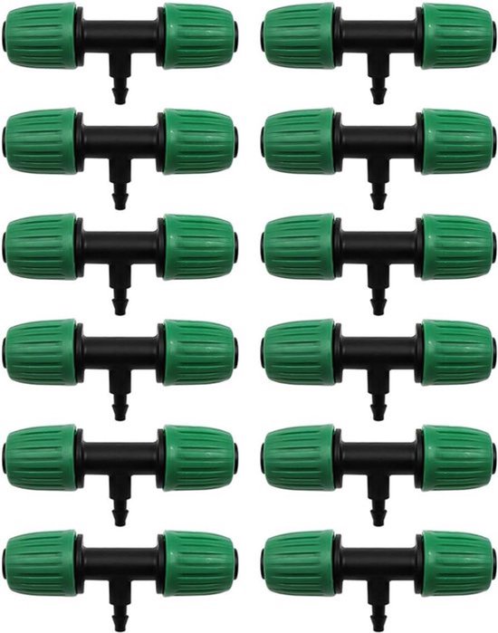 Set van 12 tuinslangkoppelingen met driewegfittingen en prikkeldraad voor 1/4 inch irrigatiebuis