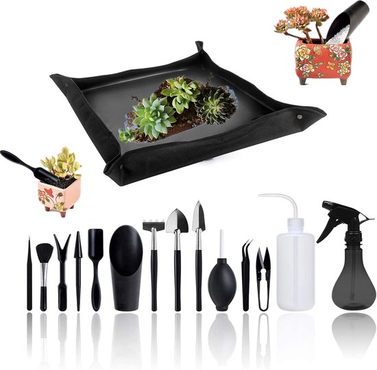Set van 14 Mini Tuin Handtransplantatie Gereedschap - Succulenten Tool met Plant Repotting Transplant Mat voor Verzorging van Miniatuur Planten Binnen van Merkloos	