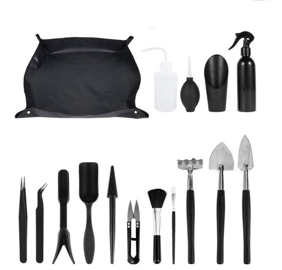 Set van 16 stuks - Tuingereedschap - Tuinieren - Tuinset - Combi Gereedschap - Succulentenplanten Gereedschap - voor Binnen Buiten Miniatuur Bloem Plantenverzorging - zwart - Metaal - 50*50cm van Merkloos	