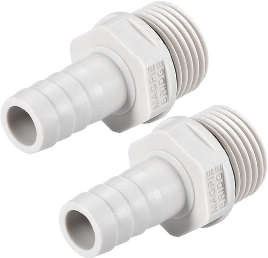 Set van 2 Barb Hose Fittings - PVC Barbed Wire Air Hose Connectors Adapters - Ideaal voor Transporteren van Water - Grijs - 12mm of 15/32" Barbed Wire x 1/2" G Male van Merkloos	