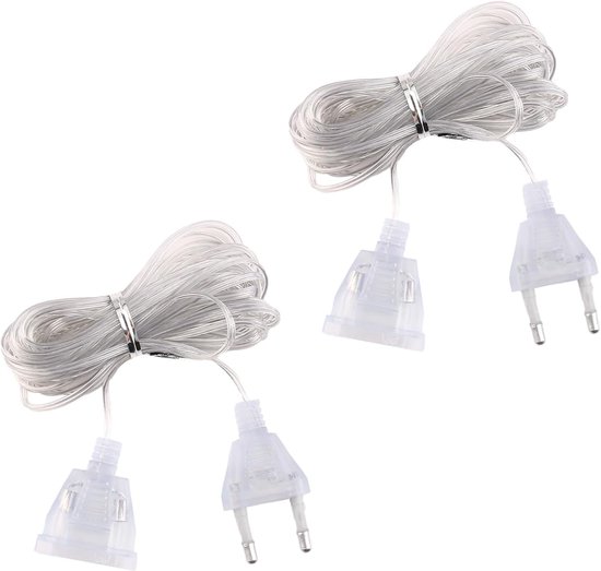 Set van 2 Elektrische Verlengkabels - 5 Metres - Transparant - Voor LED Lantaarns en Buitengebruik - Euro Plug - Hoogwaardige Koperen Elektrische Kabel van Merkloos	