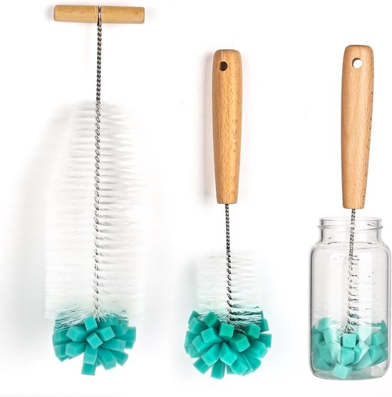 Set van 2 flessenborstels - reinigingsborstel voor sodaflessen - 7 cm/9 cm met sponskop en handvat - flessenreiniger voor glazen karaf - drinkflessen - babyflessen van Merkloos	