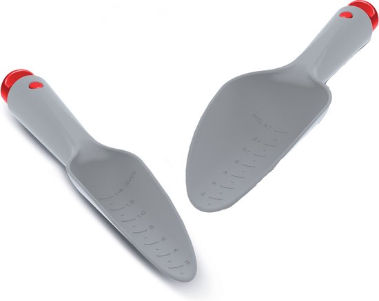 Set van 2 grijze kunststof tuinscheppen 31 cm verschillende breedtes van Outdoorbakker