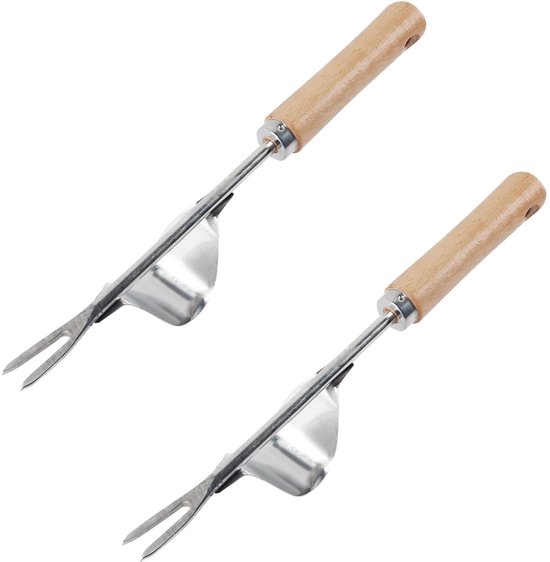 Set van 2 handmatige onkruidstekers met houten handvat
