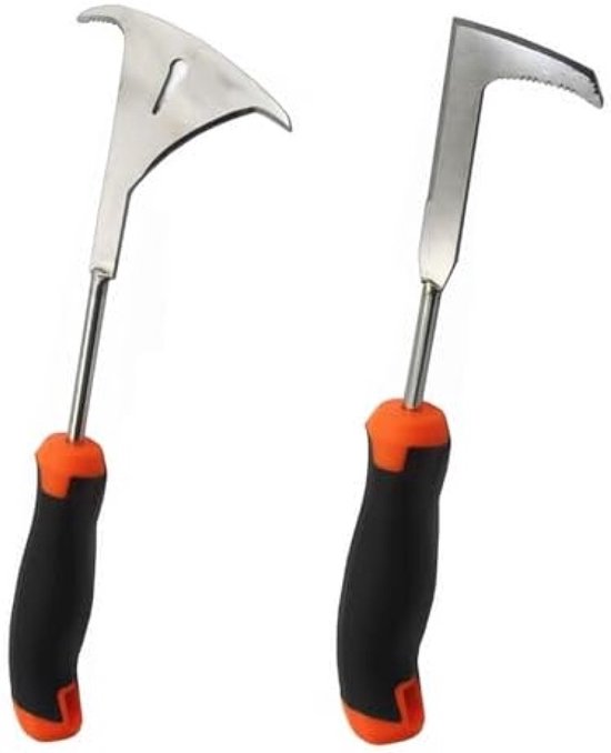 Set van 2 handmatige onkruidverwijderaars met handvat, roestvrij staal, voor het verwijderen van mos en onkruid uit voegen in bestrating, voegschraper met handvat, tuingereedschap, onkruidverwijderaar (oranje) van Merkloos	