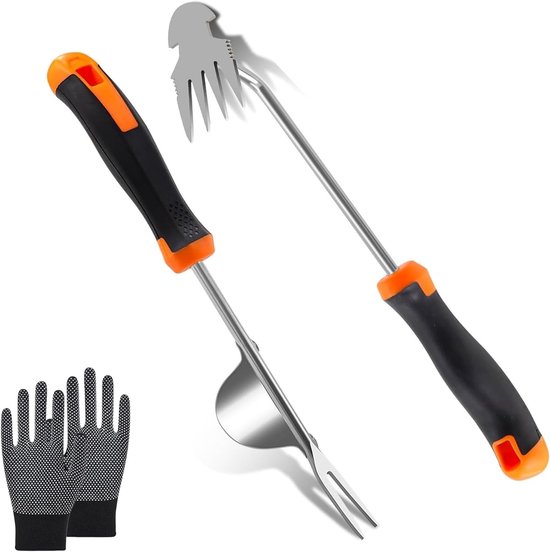 Set van 2 Handmatige RVS Onkruidverdelgers voor Paardenbloemen, Onkruidverwijdering en Tuinonderhoud met Antislip Handschoenen van Merkloos	