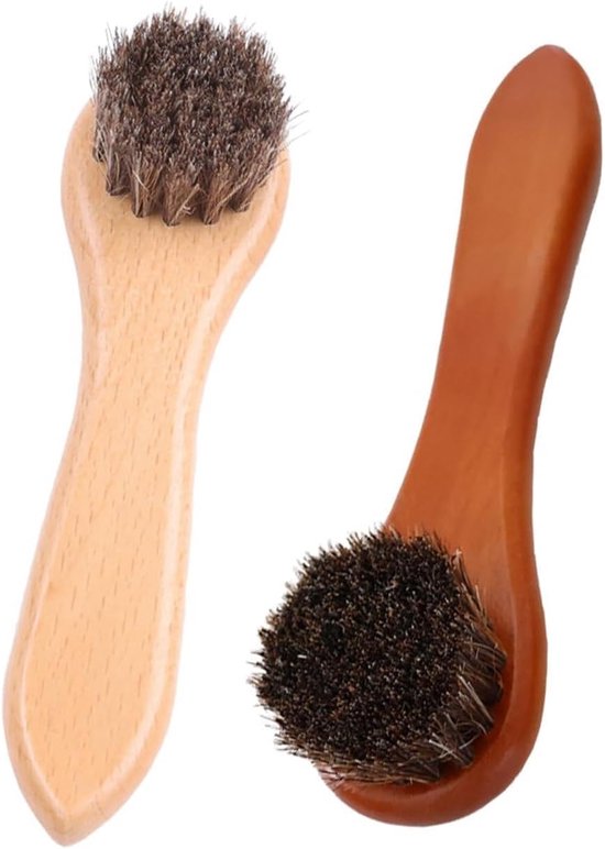 Set van 2 hoogwaardige schoenborstels van paardenhaar en beukenhout, zachte glansborstel voor leerverzorging, schoenen, tassen en meubels, ergonomische polijstborstel (15,5 cm) voor zachte reiniging