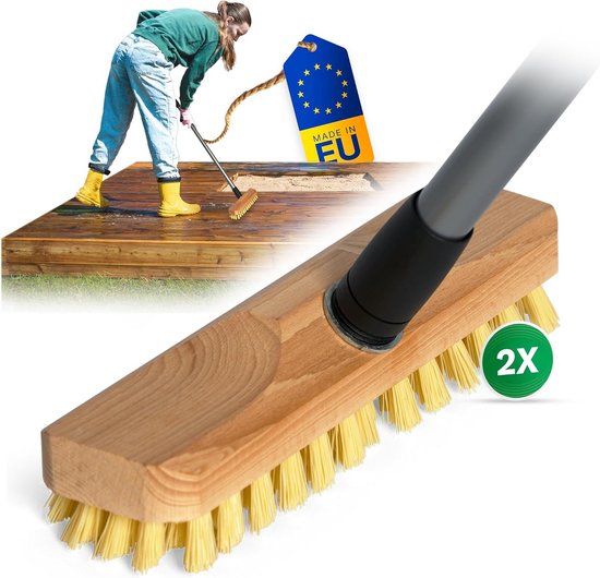 Set van 2 Houten Vloerwissers met Kunststof Borstels en Uitschuifbare Steel van Merkloos	