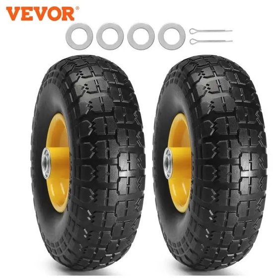 Set van 2 Massieve PU Run-Flat Banden 10 inch – Tubeless Platte-Vrije Wielen met Metalen Naaf - Extra Breed Loopvlak & Zaagtandprofiel – 85KG Draagvermogen per Wiel – Voor Tuinaanwagens - Dolly’s - Trolleys, Grasmaaiers & Generatoren – Onderhoudsvrij van KESSER