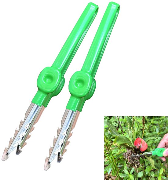 Set van 2 - Multifunctionele tuinpincet - Tuinclips - Oppakclips - Onkruid wieden en planten verwijderen - Draagbaar - Gemakkelijk op te bergen - Geschikt voor plantenverzorging - Verwijdert gemakkelijk onkruid van planten - 19*2,2 cm - Groen