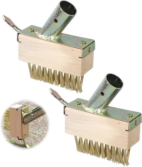 Set van 2 Onkruidvoegenborstels - Hout - 10 x 3,5 cm - Metalen Borstels met Schraper - Voor Tuin en Voegen