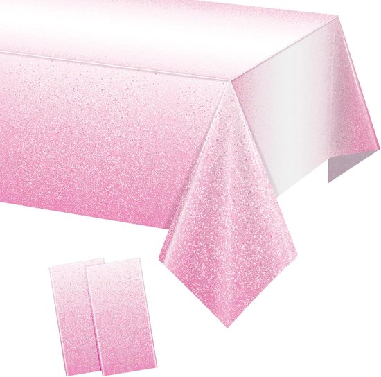 Set van 2 Plastic Tafelkleedjes - Schaduw - Lichtroze - Wegwerp - Rechthoekig - Gradient Pastel - Feestdecoratie van Merkloos	