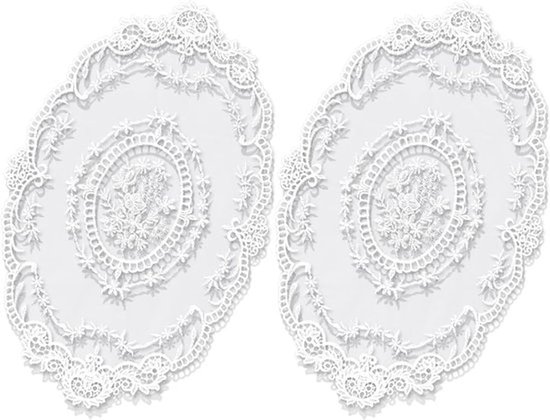 Set van 2 retro Franse kanten placemats, met prachtige bloemenborduursels, gehaakte doilies, onderzetters en vaasmat voor woningdecoratie (45x28 cm)