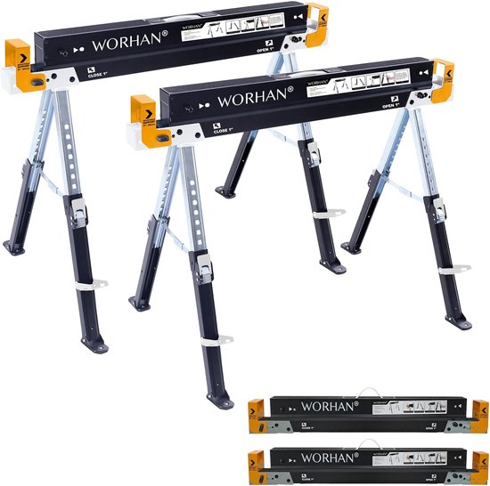 Set van 2 Robuuste Zaagbokken - Sterke Werkbokken met Antislip Poten en Snelle Hoogteverstelling van Merkloos	