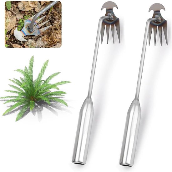 Set van 2 roestvrijstalen onkruidsnijders, paardenbloemsnijders, onkruidtrekkers, voegenschraper met handvat, onkruidverwijderingsgereedschap, onkruidtrekkergereedschap, handonkruidsnijder voor tuinieren van Vockvic