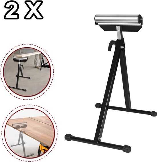 Set van 2 rolbokken, in hoogte verstelbaar, 68-107 cm, rolbok, onderstelbok, werkbok, rolstandaard tot 60 kg, klapbok, steunbok, montagebok met antislippoten, zwart van Tectake