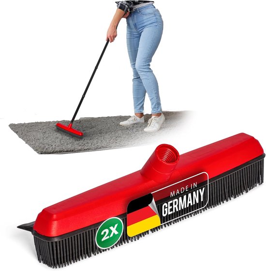 Set van 2 rubberen bezems met wisser, rubberen kappersbezem, zwarte knobbelbezem, hondenhaarverwijderaar, bezem, parketbezem voor binnen, tapijtbezem, vloerwisser, huishoudbezem, wonderbezem van Merkloos	