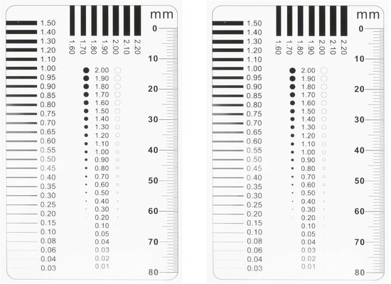 Set van 2 scheurmeters en scheurtemplates met brede scheurruler en meetinstrument voor nauwkeurige scheurbreedtemeting, ideaal voor bouwprojecten en renovaties
