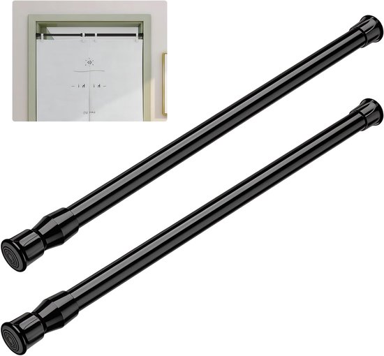 Set van 2 Spannerstangen, 40-70 cm, Zwart, Voor Gordijnen, Douchegordijnen, Kledingrail, Geen Boren, Telescopische Stang voor Kasten en Badkamers van Merkloos	