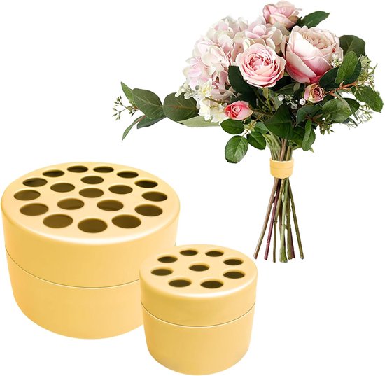 Set van 2 Spiraal Bloemsteelhouders - Roestvrij Ikebana Gereedschap voor Boeketten en Vaasarrangementen (Geel S+L) van Serax