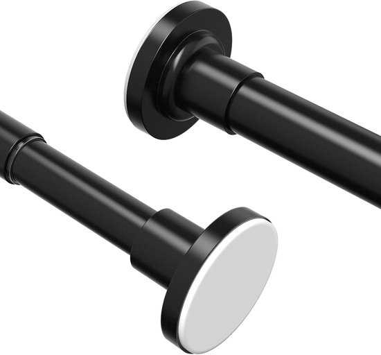 Set van 2 telescopische gordijnstangen zonder boren, 53-119 cm, zwart, verstelbaar en stevig