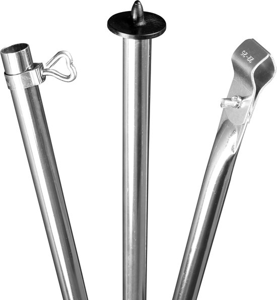 Set van 2 Telescopische Stormstangen (190-290 cm) voor Tent, Voortent of Luifel met Klem en Voet