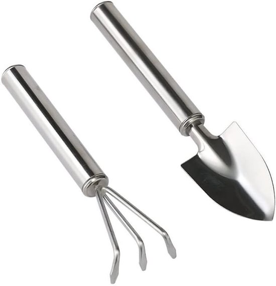 Set van 2 Tuingereedschappen - Rvs Tuinschep en Kleine Hark voor Potplanten, Tuin en Binnengebruik