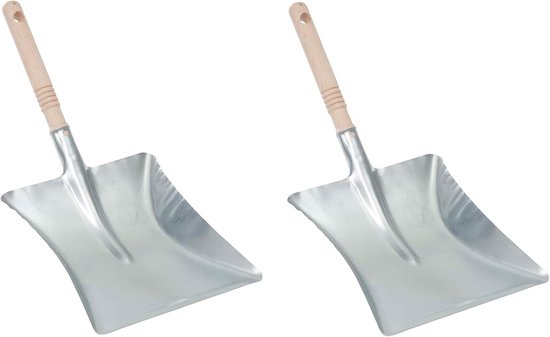 Set van 2 Verzinkte Metalen Scheppen met Houten Handvat voor Zand, As en Ovens