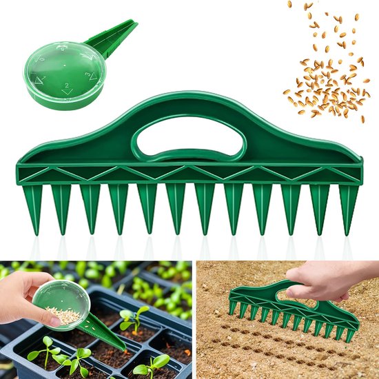 Set van 2 zaaimachines – zaaihulp met 12 gaten, handzaaimachine voor de tuin, zaadverdeler met instelbare handinstelling voor het zaaien van zaad, zaadopslag, handaandrukker voor het aandrukken van Relaxdays