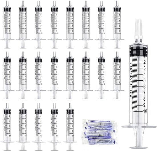 Set van 24 steriele wegwerpspuiten van 10 ml voor plantenirrigatie, dierenvoeding en laboratoria