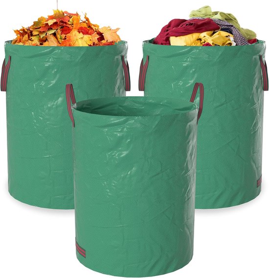 Set van 272 Liter Tuinafvalzakken, Bladzak van 150 g/m² Polypropyleen, Draagbare Tuinzakken met Handvatten, Waterdichte Groene Zakken voor Tuinafval, Planten, Strooisel, Hooi (Pakket van 3) NAIZY van Merkloos	