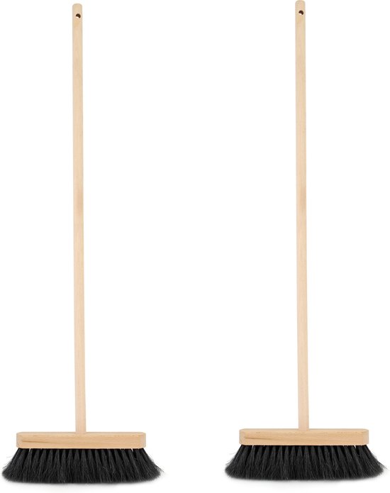 Set van 2x binnen kinderbezems zacht zwart met steel - Schoonmaakartikelen/Kamerbezems - 65 cm van Grootverbruik.