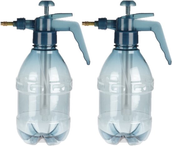 Set van 2x stuks kunststof drukspuiten/plantensproeiers blauw 1,5 L - Waterverstuivers