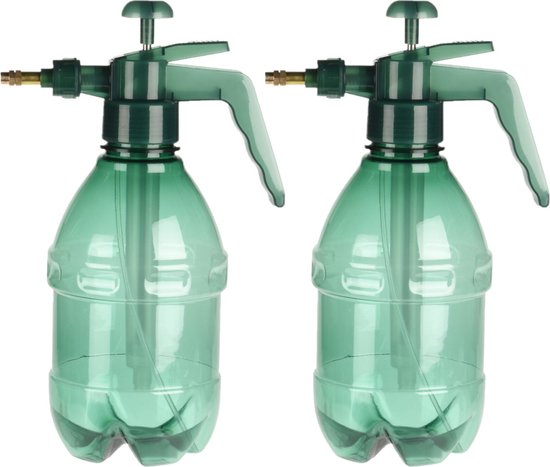 Set van 2x stuks kunststof drukspuiten/plantensproeiers groen 1,5 L - Waterverstuivers