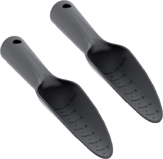 Set van 2x stuks zwarte smalle kunststof tuinschep/plantenschep 28 cm - Tuingereedschap/moestuin/kruidentuin accessoires van Vero47