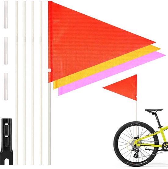 Set van 3 fietsvlaggen, 150 cm, verstelbaar, veiligheidsvlag voor fiets, aanhangwagen en scooter, neon fietsaccessoires, waarschuwingsvlag voor jongens en meisjes