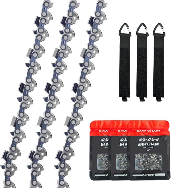 Set van 3 Kettingzaagkettingen 10 cm met 28 Schakels - Slijtvast en Lage Terugslag