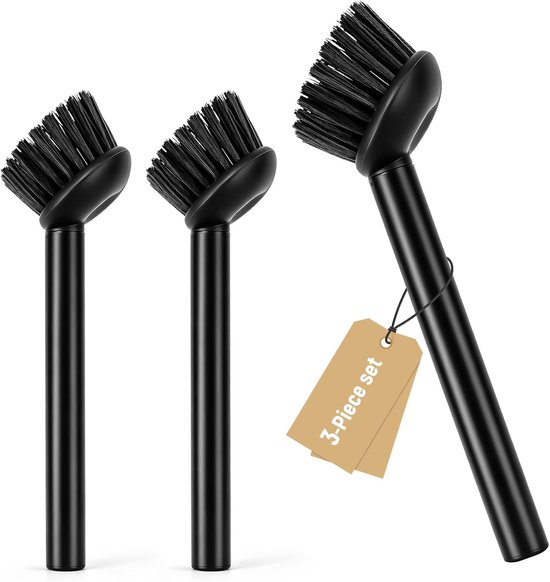 set van 3, minimalistische keukenborstel, handig en effectief, afwasborstel, reinigingsborstel, zwart, schoonmaakborstel, design, keukenborstel, keuken en badkamer, afwasborstel, rond
