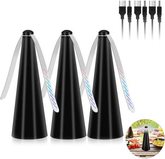 Set van 3 muggenwerende ventilatoren – Zachte muggenwerende ventilator – Bescherming van voedsel tijdens picknick en barbecue – USB-voeding