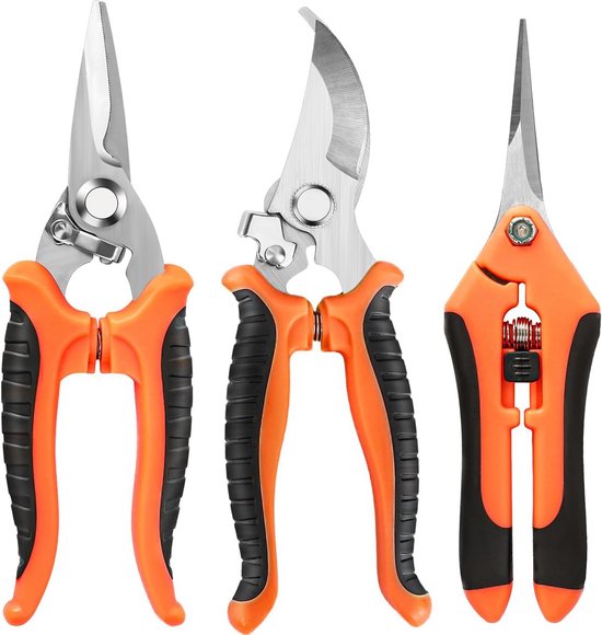 Set van 3 Scherpe Snoeischaren Roestvrij Staal voor Tuinieren en Snoeiwerk van Merkloos	